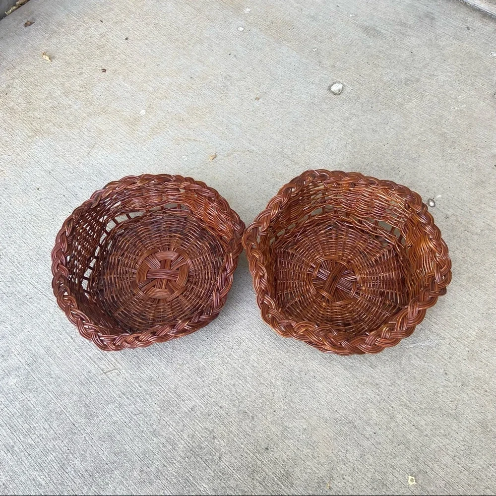 2 Brown Wicker Baskets 7”x2.5”